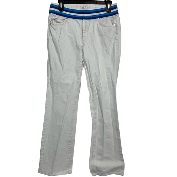 MICHAEL KORS White Blue Ribbon Waist Band Bootcut Boot Cut !00% Cotton Jeans 4 - Picture 1 of 16